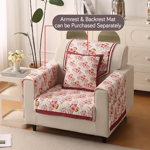 Image of HOKIPO 'Florentina Series' Premium Holland Velvet Sofa Cover Mat for 1 Seater Sofa with Foam Filling for Extra Softness, Anti-Slip Backing, Autumn Cream (IN-878-V3*1)