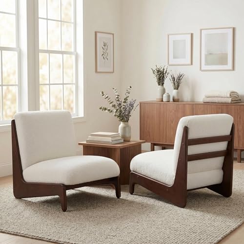 Sillón moderno blanco con estructura de madera
