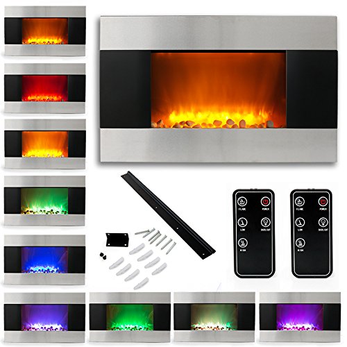 35" Electric Fireplace Heater 1500W Stainless Steel Color Changing LED Back Light