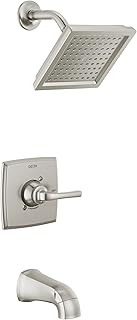 Delta Faucet Geist 14 Series Tub and Shower Trim Kit, Shower Faucet with Single-Spray Brushed Nickel Shower Head, Shower Faucet Set Complete, SpotShield Brushed Nickel 144864-SP (Valve Included)