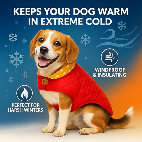 Image of Sage Square Dual-Sided Polka Dot Dog Jacket - Protective Cold-Weather Gear for Pets, Lightweight, Cushioned, Designed for Warmth & Comfort Indoors or Outside (Polka Yellow, 3XL - 24 Inch)