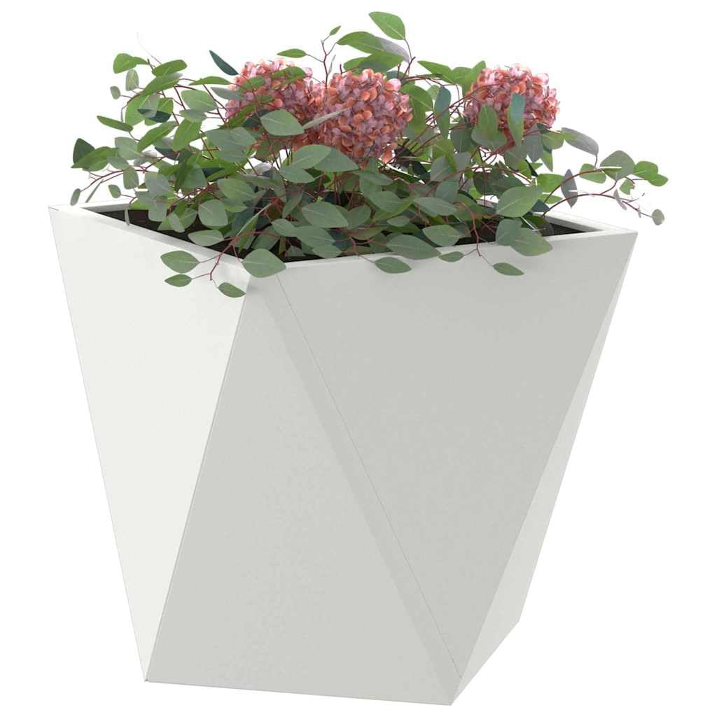 White Plant Pot 2 szt. 30 x 30 x 30 cm Stalowy pojemnik ogrodowy z drenażem, do użytku na zewnątrz i wewnątrz, trwała roślina do kwiatów, ziół, sukulentów, kaktusów, storczyków, bonsai