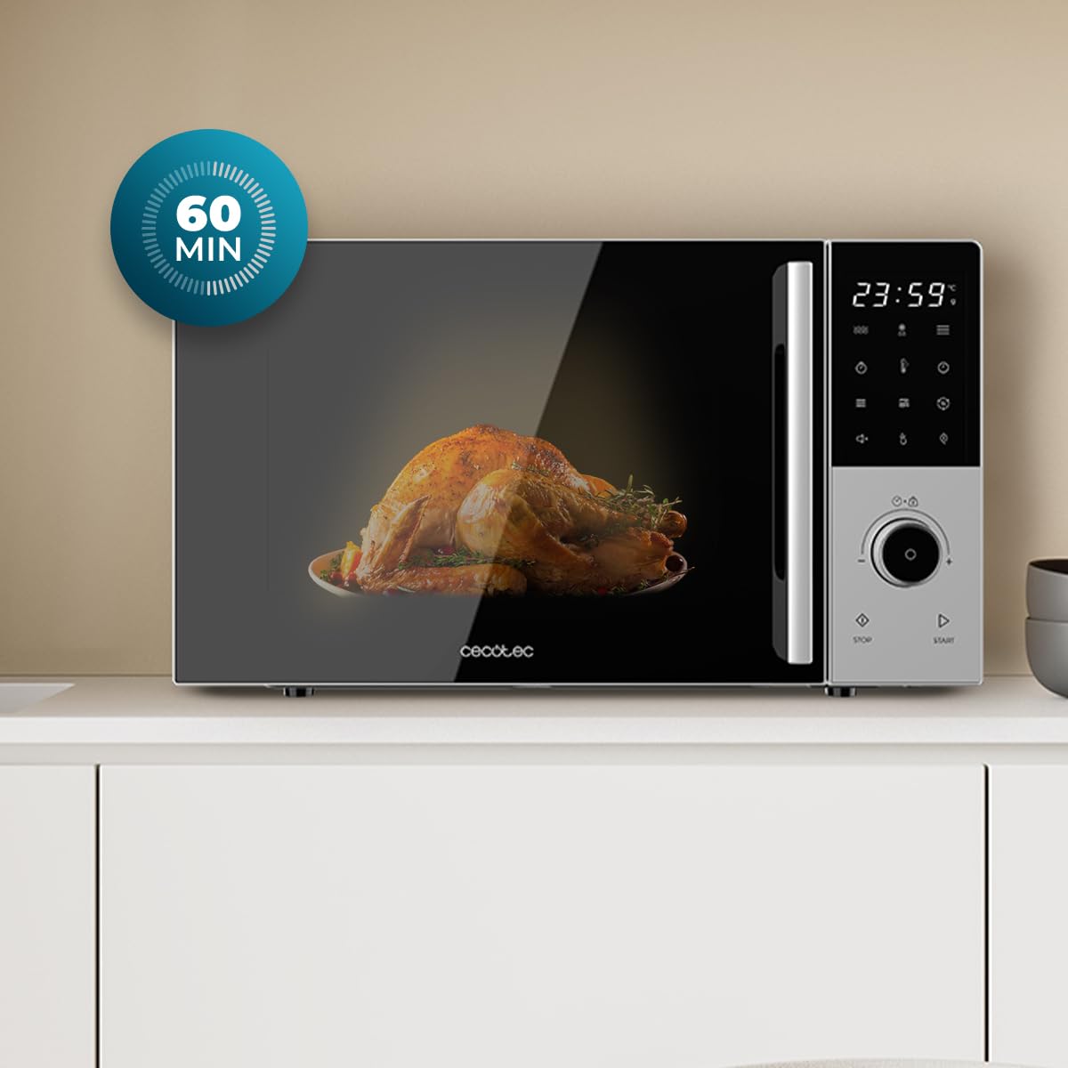 Cecotec Microonde Digitale con Grill 25L Proclean 2500. 850W, Grill 1200W, Convezione 2200W, 8 Programmi, 5 Livelli di Potenza, Piatto 315mm, Timer 60m, Sicurezza Bambini, Tattile