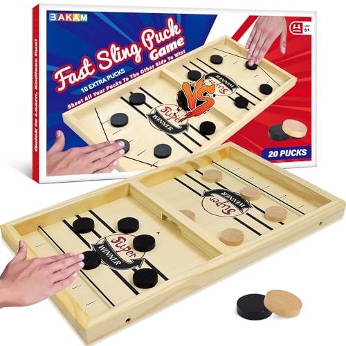 BAKAM Large Super Fast Sling Puck Game, Portable Table Hockey Game for Kids and Adults, Tabletop Slingshot Games Toys for Boys and Girls, Desktop Sport Board Game for Family Game Night Fun