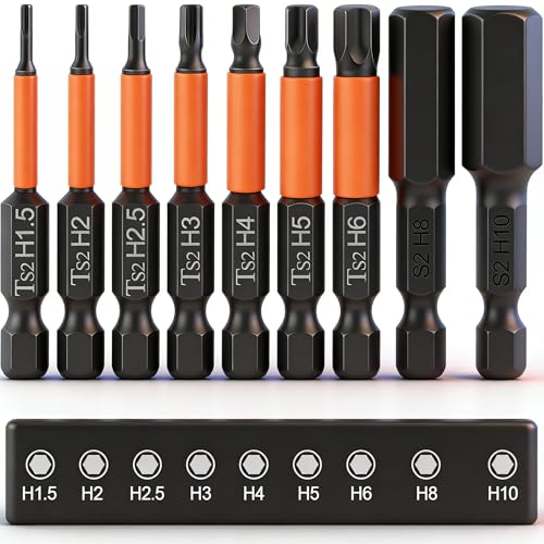 K Kwokker 9pcs 50mm Allen Key Drill Bit Set, S2 Steel Metric Hex Head Allen Wrench Drill, 1.5MM-10MM 1/4 Hex Shank Magnetic Inner Hexagon Screwdriver Bit