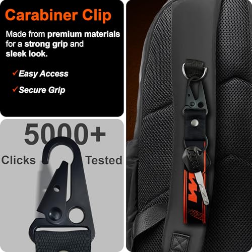 Image of SnapStrap MotoLink Carabiner Keychain Compatible with KTM Bike Strong Heavy-Duty Metal Clip with Fabric Key Ring Bike Accessory (Ebony Black)