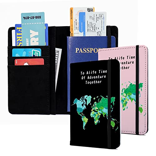 Passport Book Holder,Passport Wallet for Men Mr and Mrs Passport Holder for Women Passport Cover World Map Passport Case for Couples Christmas Traveling Passport Book Protector 2PCS2