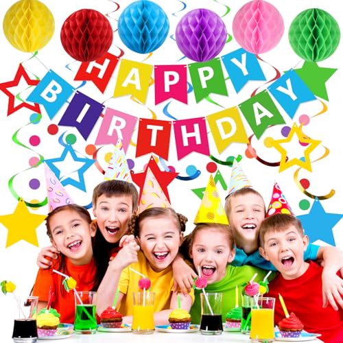 Image of meowtastic Birthday Decorations Happy Birthday Banner with Honeycomb Balls