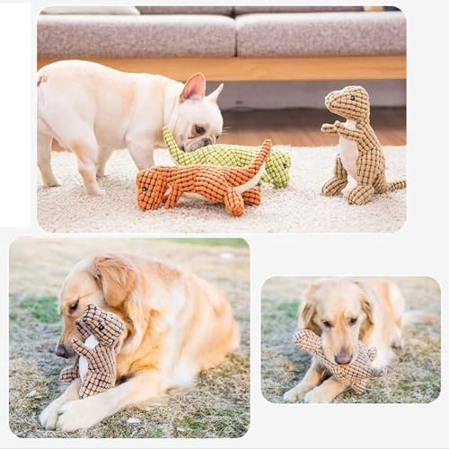 Edumov Hundespielzeug Quietschend, Waschbares Kauspielzeug Hund Unzerstörbar, Robustes Kuscheltier für Welpen und Kleine Hunde, Lustig Dog Toy Dino-Hundespielzeug Weihnachten