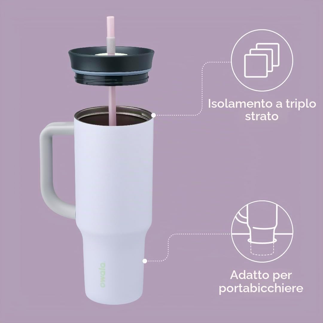 Owala Stainless Steel Insulated Travel Tumbler, 1.18 L Vaso térmico con Manico, Isolamento a Triplo Strato, Coperchio Anti-Perdita 2-in-1 con Cannuccia, Borraccia Termica per Auto, Sport e Outdoor