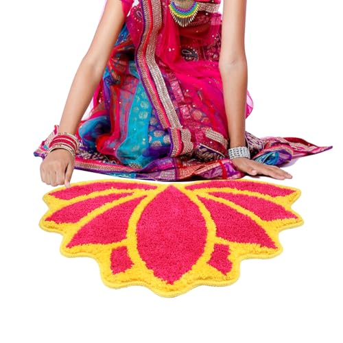 AuroraTurn 24 Inch Diwali Decorations for Home Floor Rangoli Mat Indian Diwali Lotus Decor Varamahalakshmi Pooja Reusable Rangoli Mat for Indian Traditional Pooja Festival Diwali Home Floor Decor