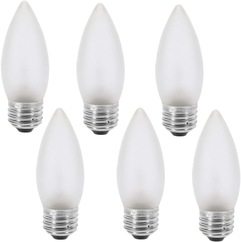 Frosted Flame Tip Chandelier Light Bulb-60W Incandescent Torpedo Tip Chandelier-60W Incandescent Torpedo Tip Chandelier Bulbs - Crystal Clear, E26 Base (6-Pack)