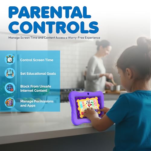 Image of Contixo 7 inch Kids Tablet Bundle - Android Tablets and Kids Wired Headphones, with 14+ Games and Educational Apps, WiFi, 32GB ROM, Learning Tablet for Kids - Purple