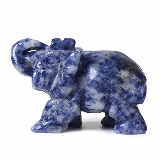 Carved Natural Blue Spot Jasper Gemstone Elephant Healing Guardian Statue Figurine Crafts 2 inch