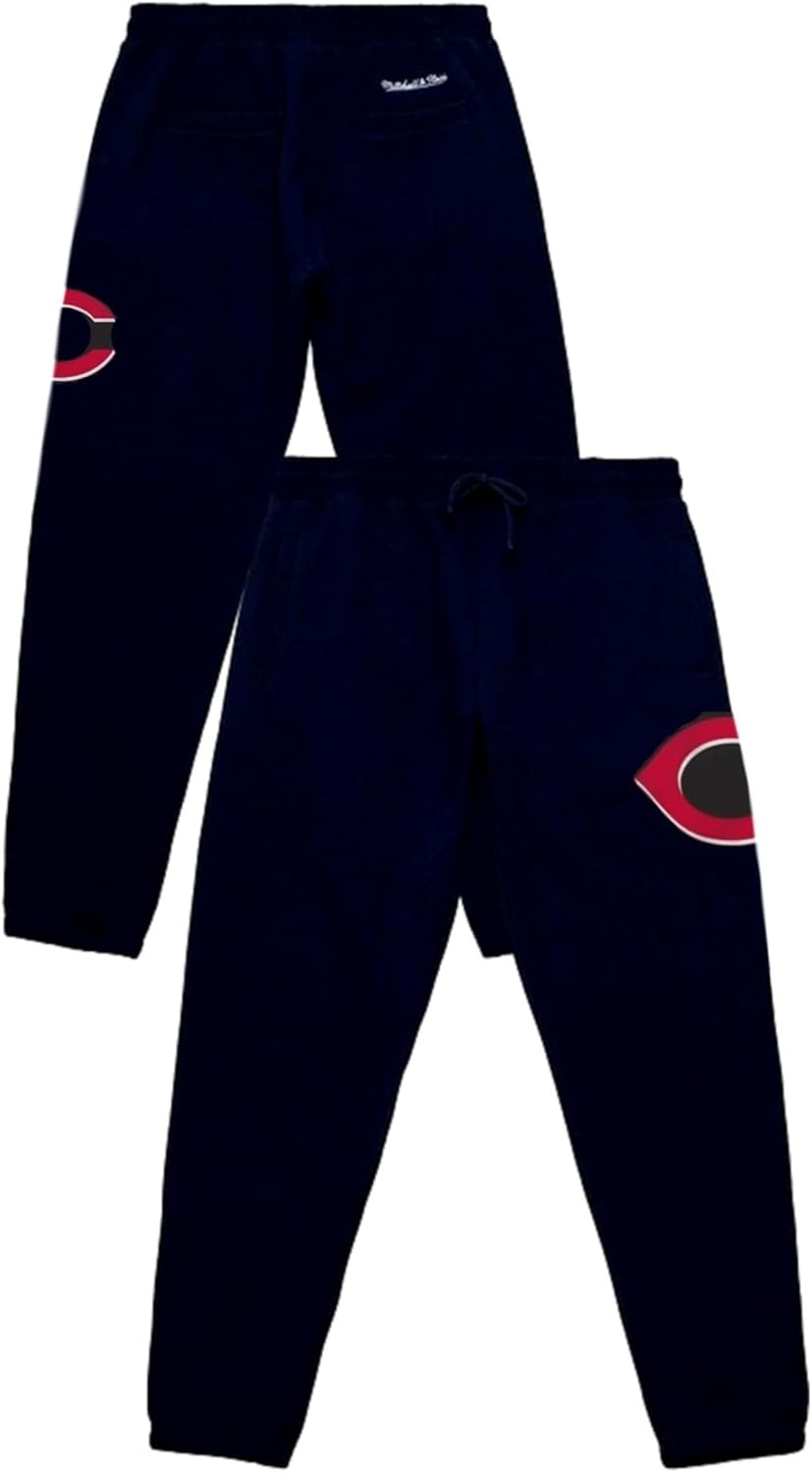 Mitchell & Ness Men's Cincinnati Reds Repeat Deluxe Sweatpants Front and Back Pockets Black