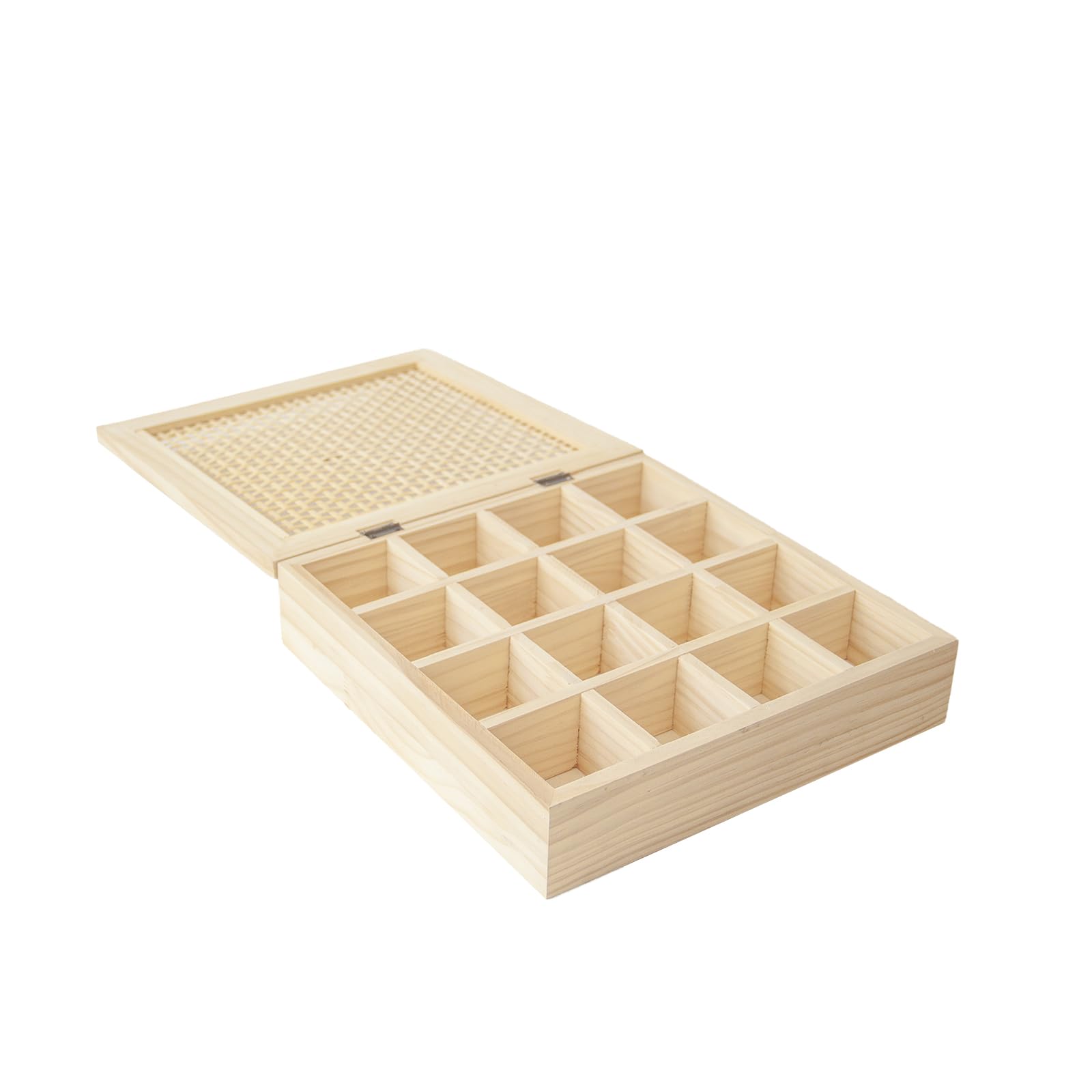 JJSQ Boîte à thé en bois à 16 compartiments avec couvercle pour comptoir, idée cadeau, naturel, 33 cm (16 compartiments)