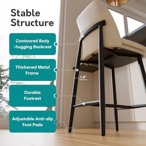 Image of GXJ White Counter Height Bar Stools Set of 2, Dual Textured Seats