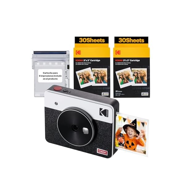 KODAK Mini Shot 3 Retro 4PASS 2-in-1 Instant Digital Camera and Photo Printer (3×3 inches) + 60 Sheets Cartridge Bundle, White