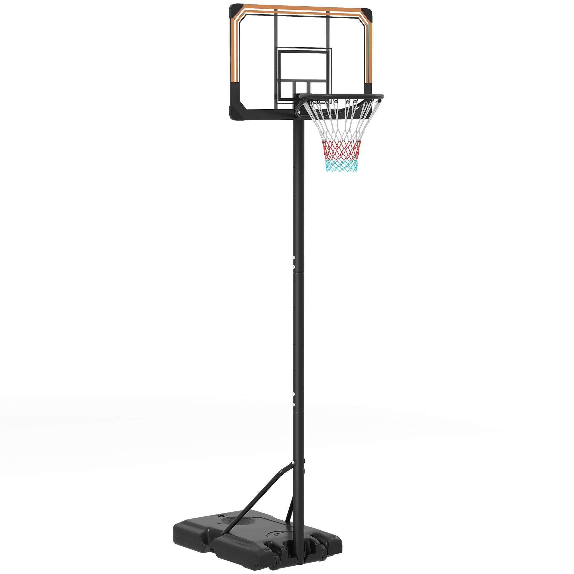 SPORTNOW Kosz do koszykówki outdoorowy ze stojakiem, 182-213 cm, z regulacją wysokości, stojak do koszykówki z kółkami, podstawa z piaskiem wodnym, dla młodzieży, dorosłych, na podwórkach, w ogrodzie