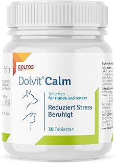 Dolvit Calm Beruhigungsmittel für Hunde und Katzen 30 Tabletten, Entspannungs- & Anti-Stress-mittel für Hunde mit Baldrian, L - Tryptophan und Zitronenmelisse, Schmackhaft und Leicht Enzunehmen product image