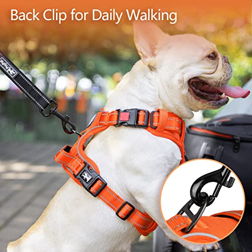 Image of PoyPet No Pull Dog Harness, No Choke Reflective Dog Vest, Adjustable Pet Harnesses with Easy Control Padded Handle for Small Medium Large Dogs(Orange Matching Trim,L)