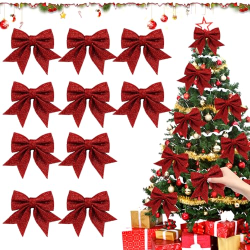 Smdbzda 10 Stück Rot Weihnachtsschleifen, 14x15cm Glitzer...