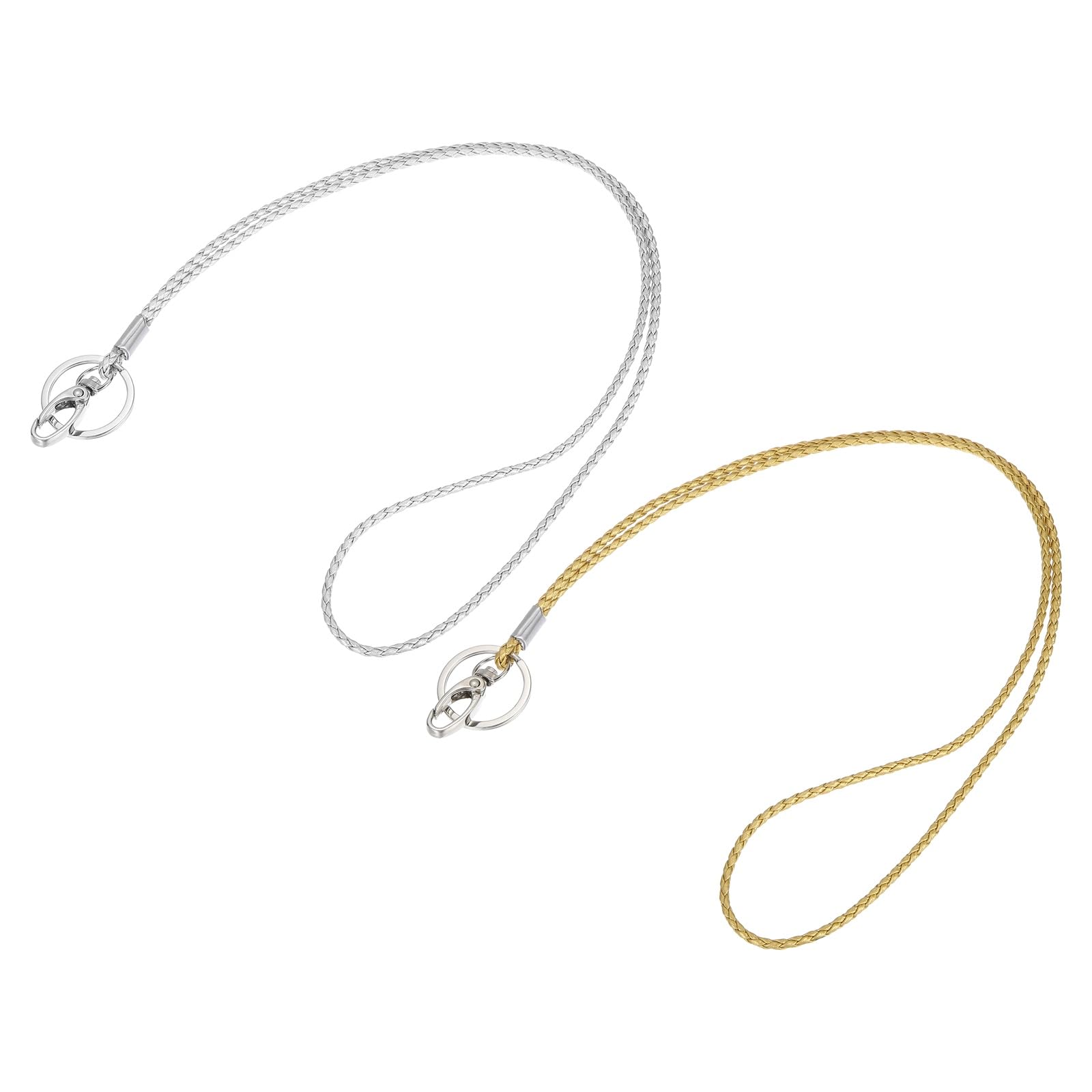 PATIKIL Office Leather Lanyards 19 Inch, 2 Pcs Key Braided Lanyard Neck Necklace Strap Work Card Holder with Clasp/Ring for Keys ID Badges Name Tag USB Flash Drive, Gold/Silver