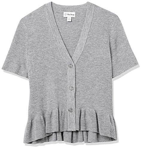 The Drop Women's Catalina Peplum Ruffle Rib Cardigan Sweater, Heather Grey, S #TOP5
