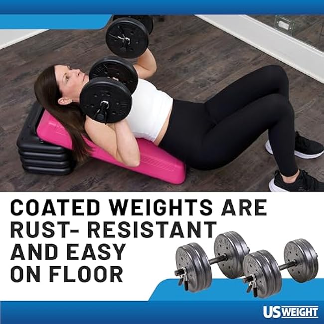 US Weight Adjustable 42LB Dumbbell Set with Spring Clips, 14 Knurled Bars ¨C Made in USA, Essential Home Gym Equipment for Strength Training