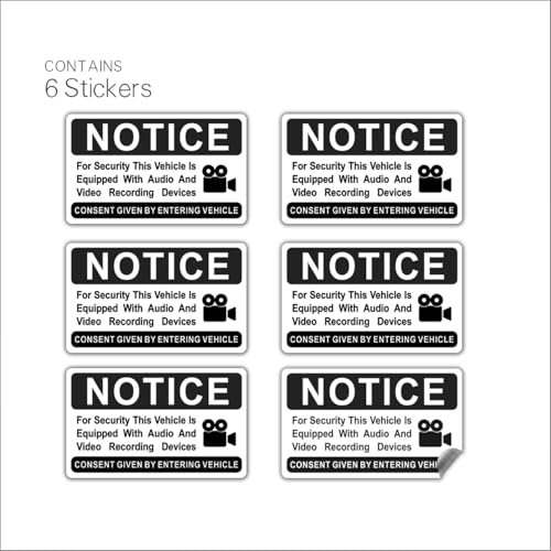 Image of 6 pieces Notice Vehicle is Equipped With Audio And Video Recording Devices,In Car Camera Recording Stickers for Cars, Black,3.3inx2in