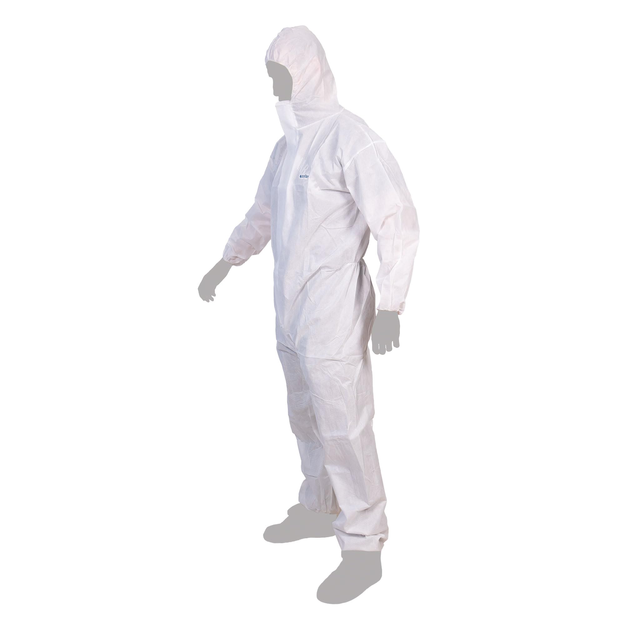 Cofan Buzo de Protección Desechable con Capucha Tipo 5/6 Cat III, Antiestático, Mono de Seguridad para Químicos, Pintura y Construcción, Tallas Desde la M a XXL