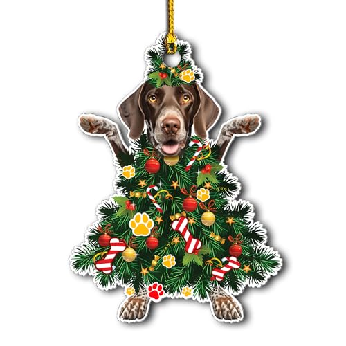 2024 German Shorthaired Pointer Dog Christmas Ornament - Adorable Dog Dressed as a Christmas Tree - Fun and Festive Acrylic Decoration (German Shorthaired Pointer)