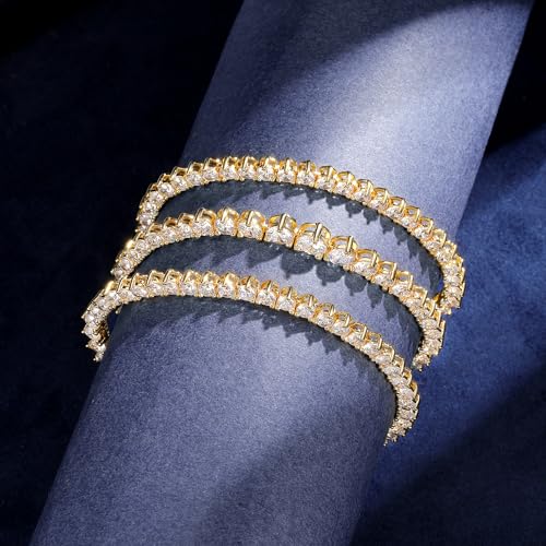 MDFUN Tennis Necklace Graduated 18K White Gold/Yellow Gold Plated | Gradient 3.0-5.0mm Round Cubic Zirconia Cut Faux Diamond 3 Prong Tennis Chain for Women and Men 16-24 inches3