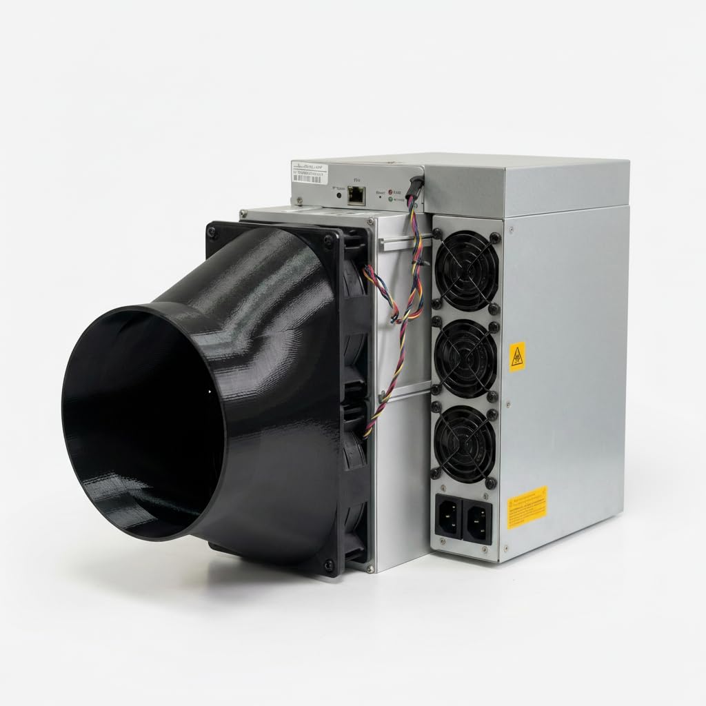 Copertura Ventola per Antminer S19 & S21 ASIC Miner con 2x120mm Ventole – per Ingresso o Uscita – Convogliare l'Aria tramite Tubo (6 Pollici – 150mm)