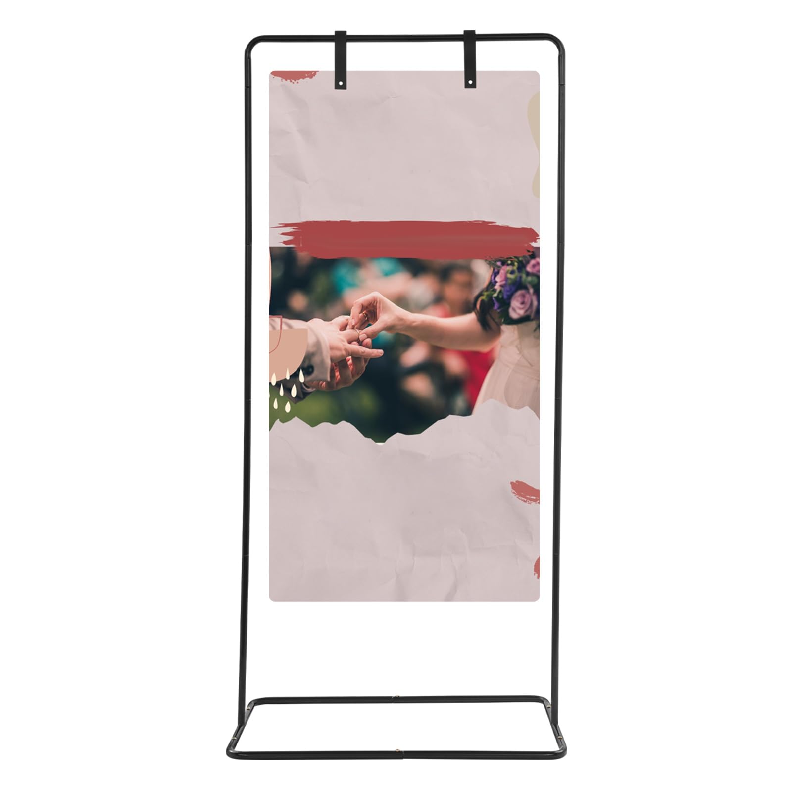 Hochzeitsschilder Ständer, Schwarz Eisen Halter für Hochzeitsschilder Höhenverstellbar 175x80x50cm mit Lederschnalle Begrüßungsschild Ständer für Hochzeit Party Veranstaltungen