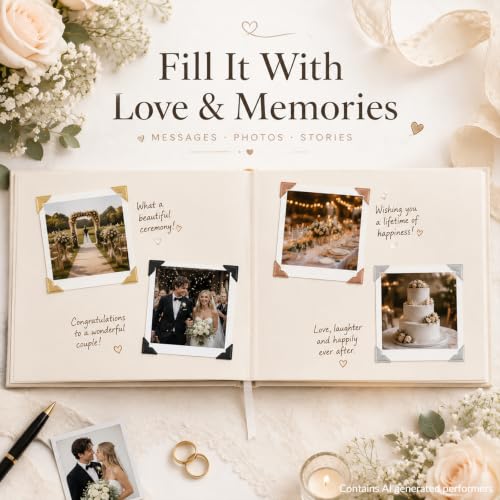 Image of Custom Embroidered Wedding Guest Book with Name & Pattern Linen Cover Album