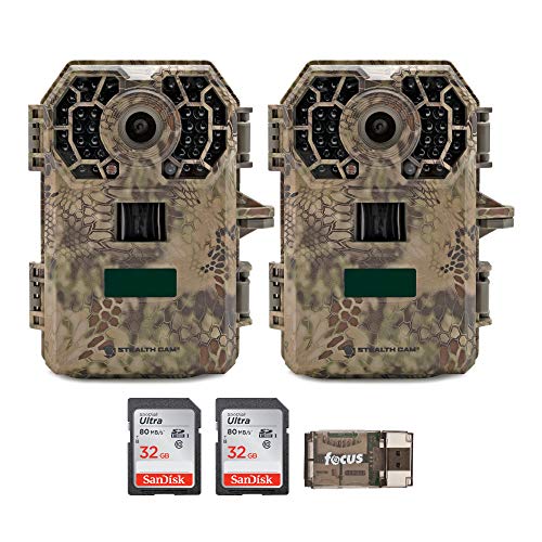 Stealth Cam 2020 G42NG 24MP Trail Cameras (2-Pack) and Memory Cards Bundle. No-Glow