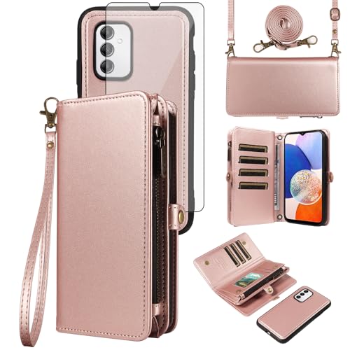 Housse Samsung Galaxy A14 Rosegold avec Chaine Cuir pour Mode Femme