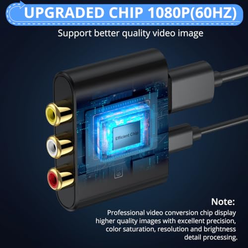 Image of CAMWAY Upgraded RCA to HDMI Converter with HDMI Cable - Higher Quality Images 16:9 /4:3 Conversion 1080P AV HDMI Video Audio Adapter for Wii /PS1 /PS2 /N64 /X-box /DVD /VCR,Composite CVBS Supports PAL,NTSC