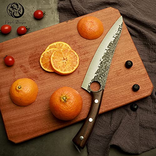 Purple Dragon Hand Forged Kitchen Knife 8 Inch Meat Butcher Full Tang Chef Knives High Carbon Steel Sharp Meat Cleaver Boning Knife With Gift Box For Slicing Fish Cutting Meat Bbq #TOP4