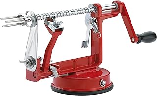 Apple Peeler Corer, Long lasting Chrome Cast Magnesium Alloy Apple Peeler Slicer Corer with Stainless Steel Blades and Powerful Suction Base for Apples and Potato(Red)