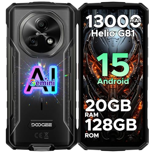DOOGEE Fire 5 Pro Teléfono Móvil Irrompible 6,6' HD+/90Hz 13000mAh, 20GB+128GB/2TB Android 15 Movil Resistente, Cámara 16MP Smartphone/NFC/OTG/Face ID/GPS/GMS/Dual SIM 4G Móvil Rugerizado Gris, 2025