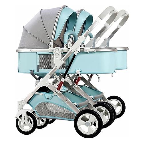 Lightweight Tandem Stroller,Foldable Twins Stroller Double Buggy Pushchair Pram,Double Infant Stroller,Twin Baby Pram Stroller,Detachable Pushchair Side-by-Side Stroller (Color : Blue)