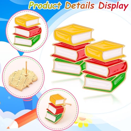 AUGSUN 9 Pairs Theme Enamel Stud Earrings for Women Rainbow Pencil Book Stud Earrings Set for Graduation Teacher Appreciation Gift Back to Decoration3