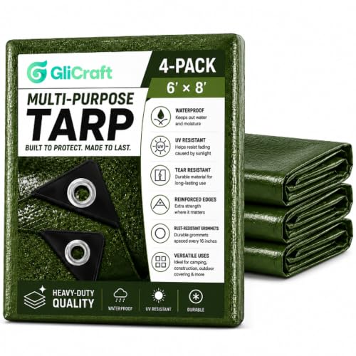 Image of 4 Pack 6 x 8 ft 5.5 Mil Tarps Heavy Duty Waterproof Tarp Large Multi Purpose Tent Cover for Home Boats Cars Camping Patio Furniture Roof Emergency Rain Protective Cover