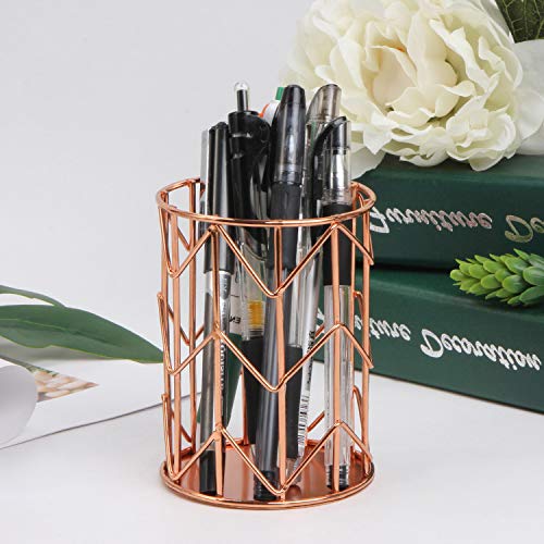 Pen Holder For Desk, Make Up Brush Holder Rose Gold Metal Wire Pencil Cup Holders #TOP4