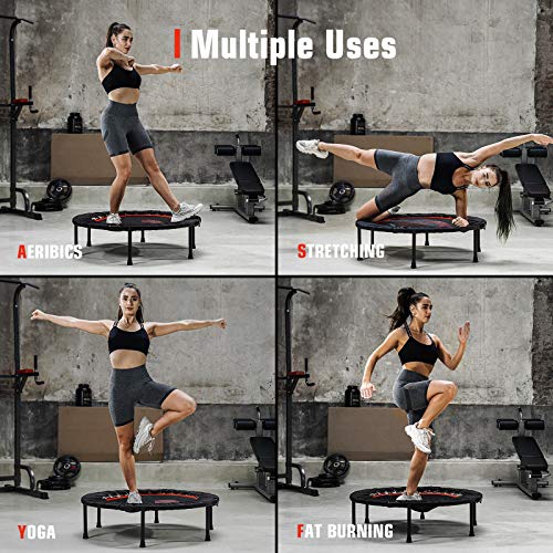 pelpo 38\" Folding Mini Trampoline, Fitness Rebounder with Safety Pad, Exercise Bounce for Adults Indoor/Outdoor Workout Max Load 330lb, Black - Thumbnail 4