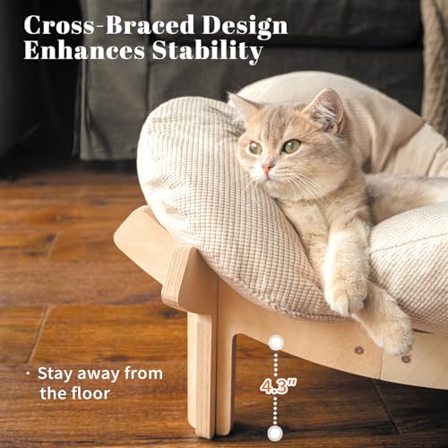 CheerPals Erhöhtes Katzenbett Blumenform, 55cm L&W Großes Katzensofa, Stilvoll Katzenstuhl mit Hochelastischer Weich Kissen, Katzenmöbel zum Schlafen für Alle Katze