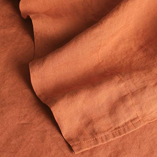 100% French Natural Linen Bedding S VICTORY SYMBOL Ultra Soft Durable Luxurious Stone Washed 4 Pieces Sheets Set(Caramel,Queen)