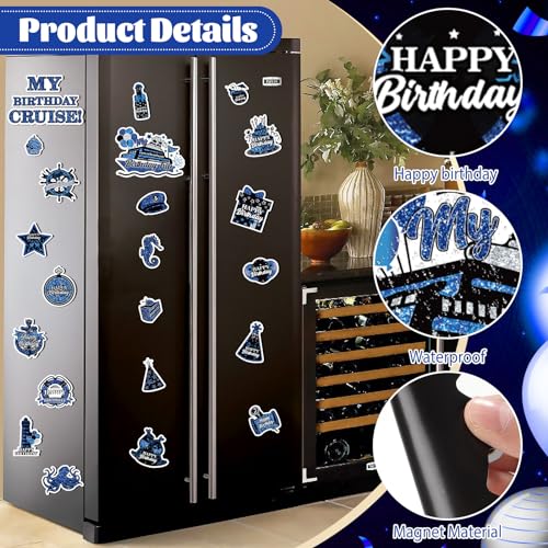 Imanes decorativos barco cumpleaños azul negro plata miniatura 2